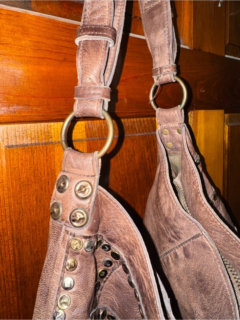 Studded Leather Hobo Bag in Dark Brown - Picture 3 of 3